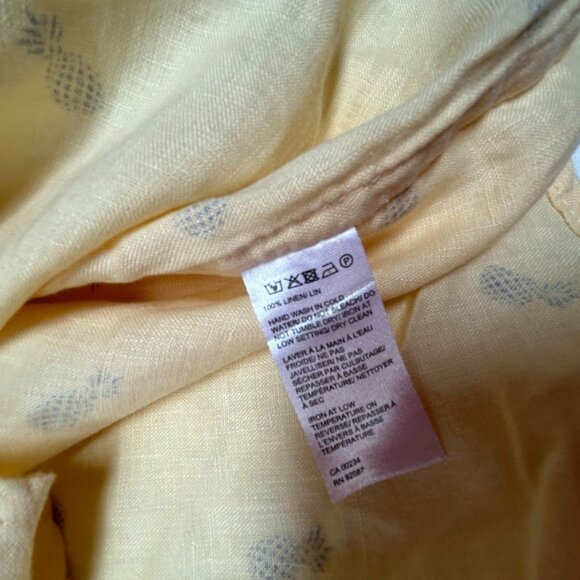 SAKS FIFTH AVENUE Mens Pineapple-Print Short Sleeve Shirt Size XL Yellow Linen - Picture 4 of 7